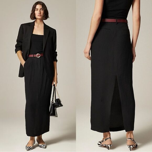 NWT J CREW Trouser maxi skirt in viscose crepe in black - Picture 1 of 7
